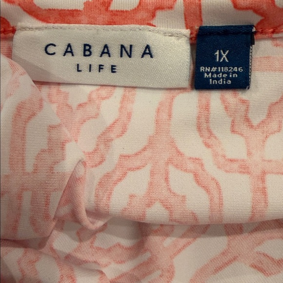 CABANA LIFE Napa Shift Dress UPF 50+ Size 1X Coral White 3/4 Sleeve Stretch - Picture 2 of 2